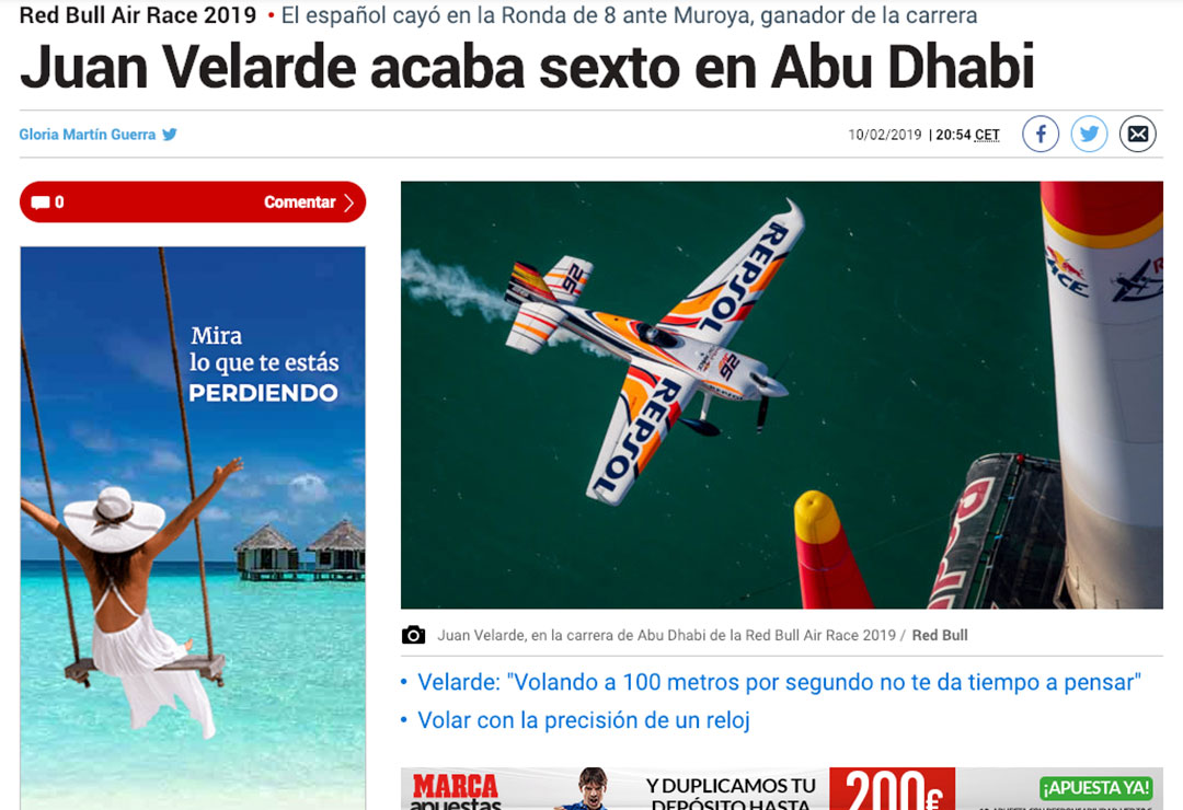 En los medios: Juan Velarde y la Red Bull Air Race de Abu Dabi En los medios: Juan Velarde y la Red Bull Air Race de Abu Dabi
