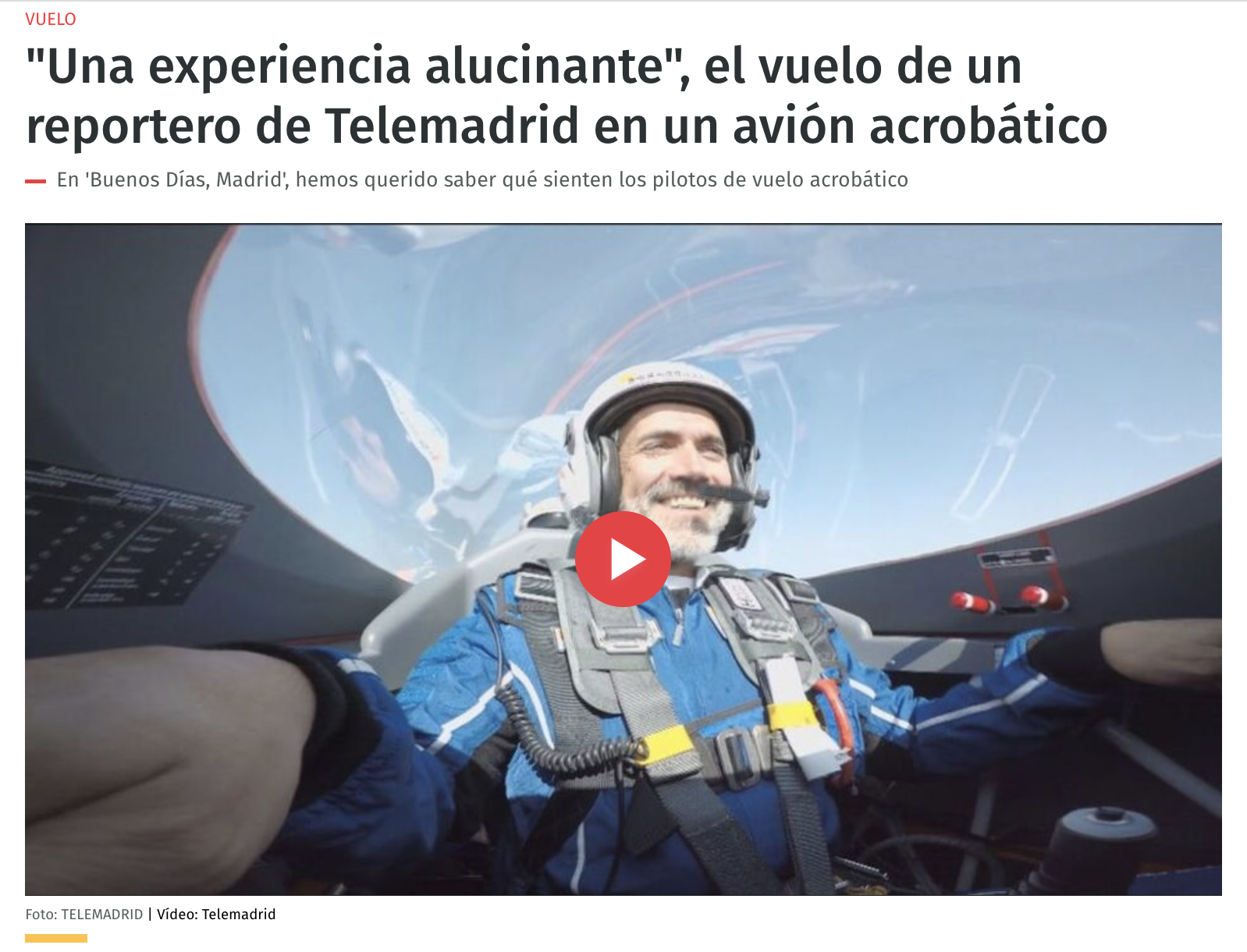 Telemadrid muestra un entrenamiento de vuelo acrobático con Juan Velarde Telemadrid muestra un entrenamiento de vuelo acrobático con Juan Velarde